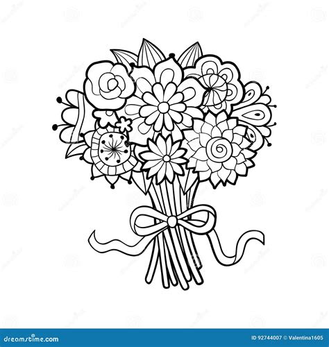 Bouquet Of Flowers Black And White Clipart .